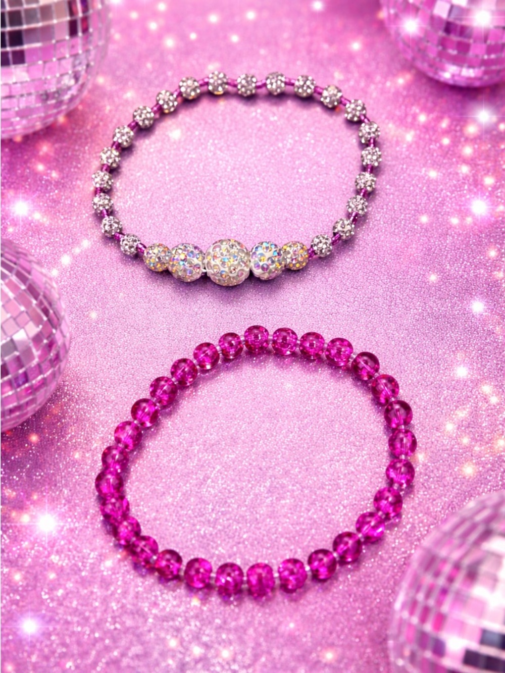Barbie Disco Crystal Stretch Bracelet – 9” One-of-a-Kind Glam Piece